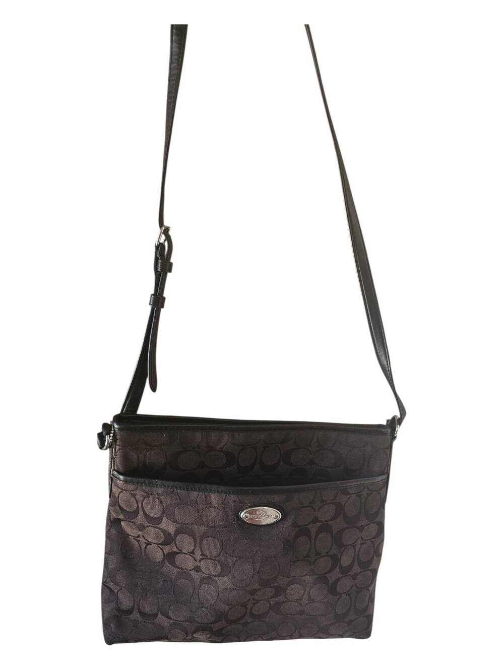 Coach Signature Jacquard File Crossbody Bag Brown Black